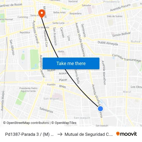 Pd1387-Parada 3 / (M) Camino Agrícola to Mutual de Seguridad C.Ch.C. Agustinas map