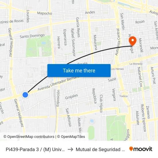 Pi439-Parada 3 / (M) Universidad De Santiago to Mutual de Seguridad C.Ch.C. Agustinas map