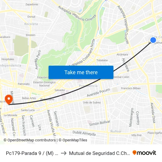 Pc179-Parada 9 / (M) Manquehue to Mutual de Seguridad C.Ch.C. Agustinas map