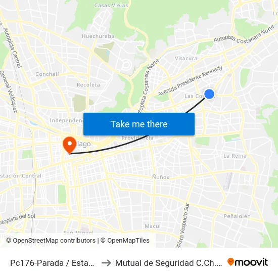 Pc176-Parada / Estadio Italiano to Mutual de Seguridad C.Ch.C. Agustinas map