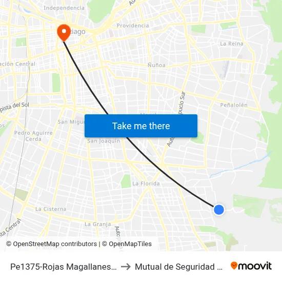 Pe1375-Rojas Magallanes / Esq. El Hualle Sur to Mutual de Seguridad C.Ch.C. Agustinas map