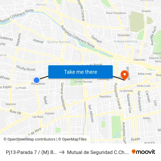 Pj13-Parada 7 / (M) Blanqueado to Mutual de Seguridad C.Ch.C. Agustinas map