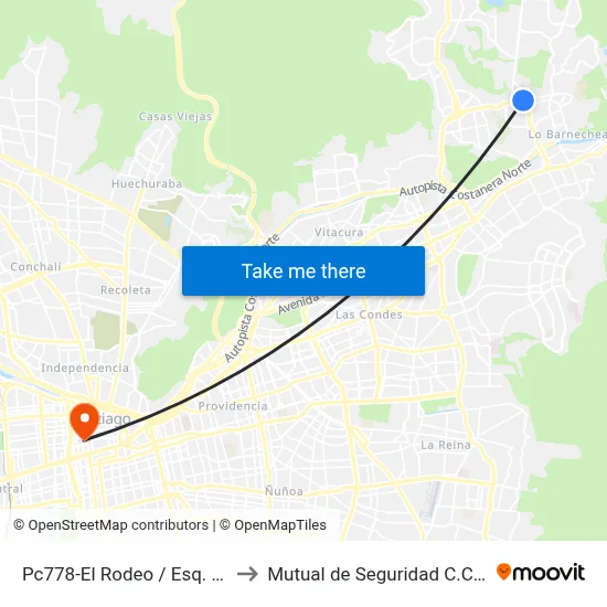 Pc778-El Rodeo / Esq. Av. La Dehesa to Mutual de Seguridad C.Ch.C. Agustinas map