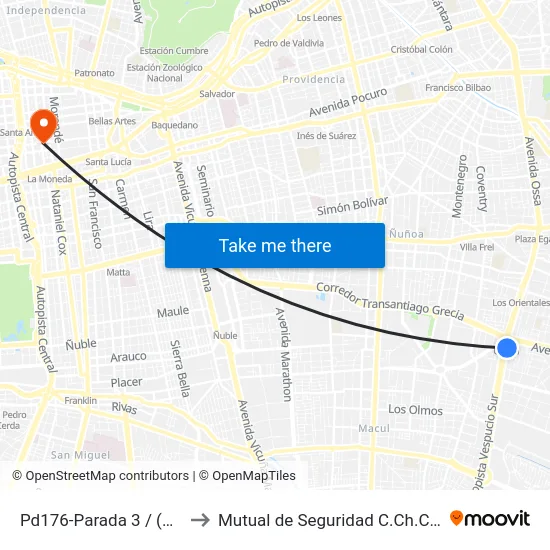 Pd176-Parada 3 / (M) Grecia to Mutual de Seguridad C.Ch.C. Agustinas map