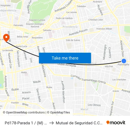 Pd178-Parada 1 / (M) Plaza Egaña to Mutual de Seguridad C.Ch.C. Agustinas map