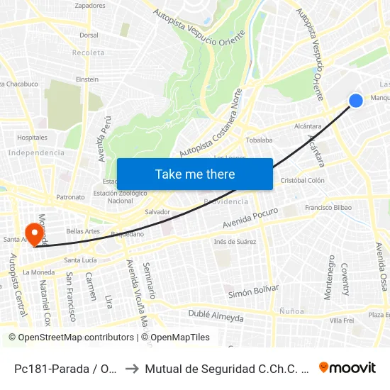 Pc181-Parada / Omnium to Mutual de Seguridad C.Ch.C. Agustinas map