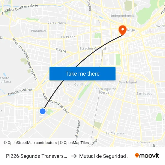 Pi226-Segunda Transversal / Esq. Pasaje Oslo to Mutual de Seguridad C.Ch.C. Agustinas map