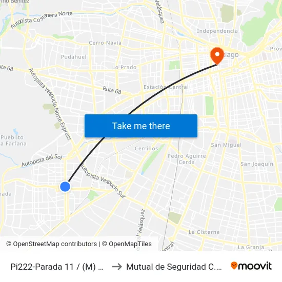 Pi222-Parada 11 / (M) Plaza De Maipú to Mutual de Seguridad C.Ch.C. Agustinas map