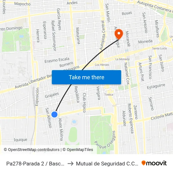 Pa278-Parada 2 / Bascuñán - Blanco to Mutual de Seguridad C.Ch.C. Agustinas map