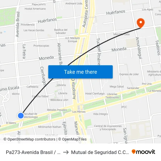 Pa273-Avenida Brasil / Esq. Alameda to Mutual de Seguridad C.Ch.C. Agustinas map