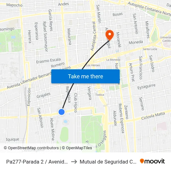 Pa277-Parada 2 / Avenida España - Blanco to Mutual de Seguridad C.Ch.C. Agustinas map