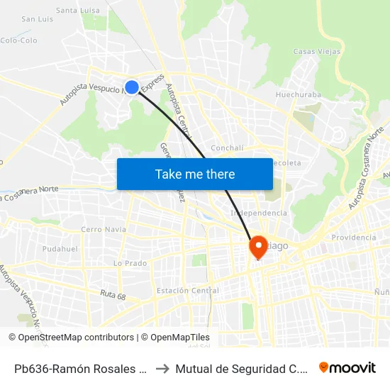 Pb636-Ramón Rosales / Esq. 4 Oriente to Mutual de Seguridad C.Ch.C. Agustinas map