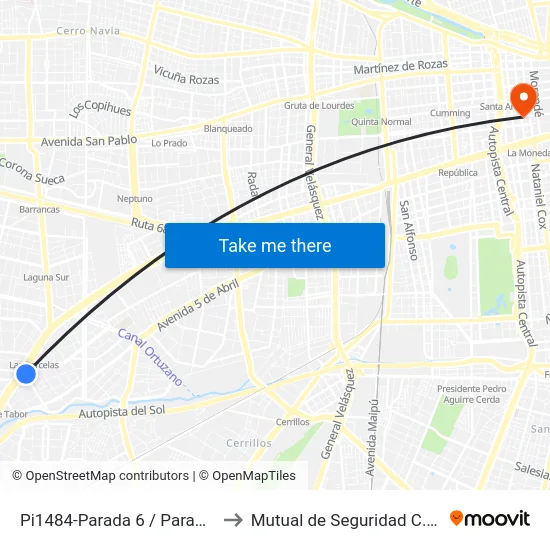 Pi1484-Parada 6 / Paradero 10 Pajaritos to Mutual de Seguridad C.Ch.C. Agustinas map