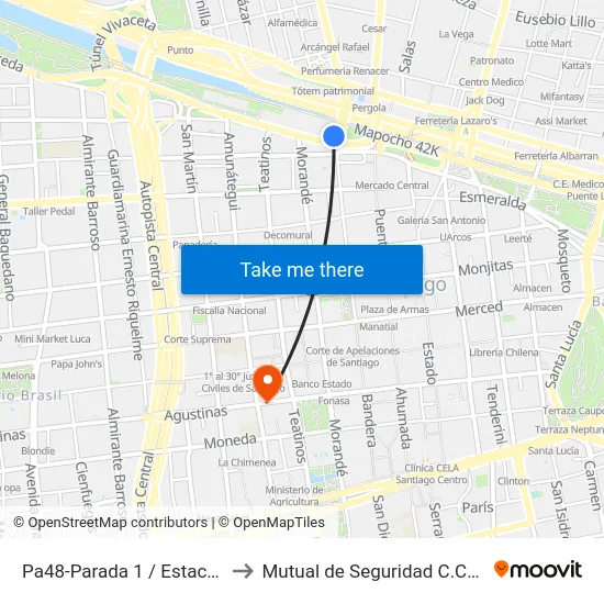 Pa48-Parada 1 / Estación Mapocho to Mutual de Seguridad C.Ch.C. Agustinas map