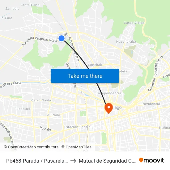 Pb468-Parada / Pasarela Alcalde Guzmán to Mutual de Seguridad C.Ch.C. Agustinas map