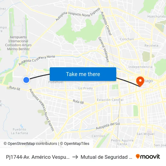 Pj1744-Av. Américo Vespucio / Esq. Los Cactus to Mutual de Seguridad C.Ch.C. Agustinas map