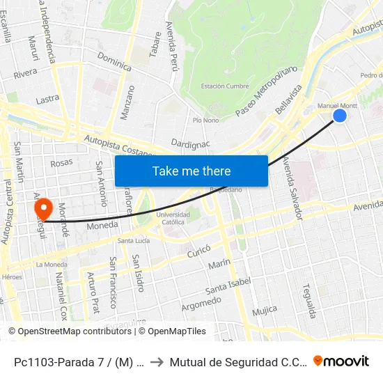 Pc1103-Parada 7 / (M) Manuel Montt to Mutual de Seguridad C.Ch.C. Agustinas map