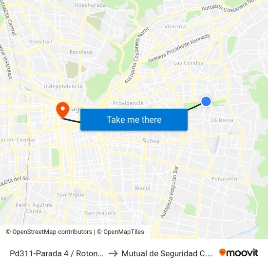 Pd311-Parada 4 / Rotonda Tomás Moro to Mutual de Seguridad C.Ch.C. Agustinas map