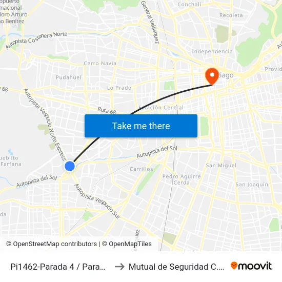 Pi1462-Parada 4 / Paradero 12 Pajaritos to Mutual de Seguridad C.Ch.C. Agustinas map
