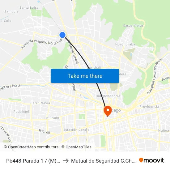Pb448-Parada 1 / (M) Ferrocarril to Mutual de Seguridad C.Ch.C. Agustinas map