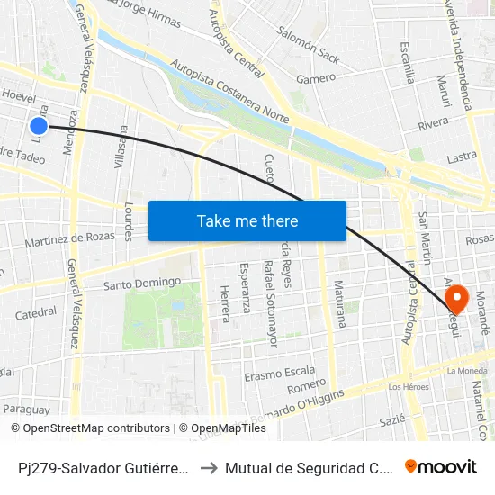 Pj279-Salvador Gutiérrez / Esq. La Plata to Mutual de Seguridad C.Ch.C. Agustinas map