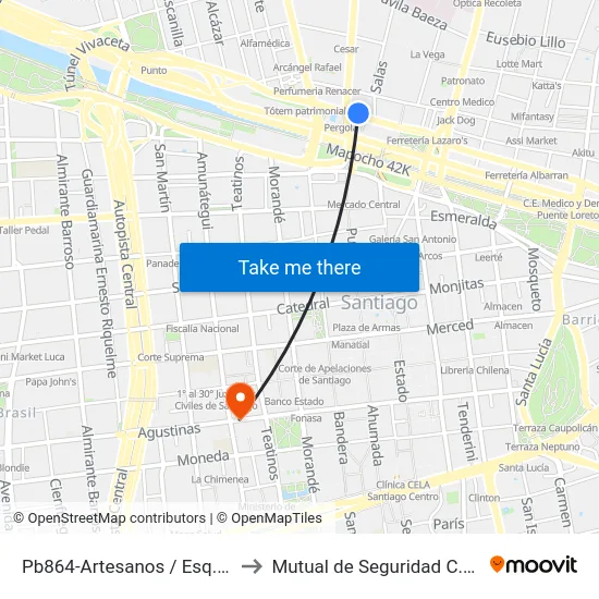 Pb864-Artesanos / Esq. Avenida La Paz to Mutual de Seguridad C.Ch.C. Agustinas map