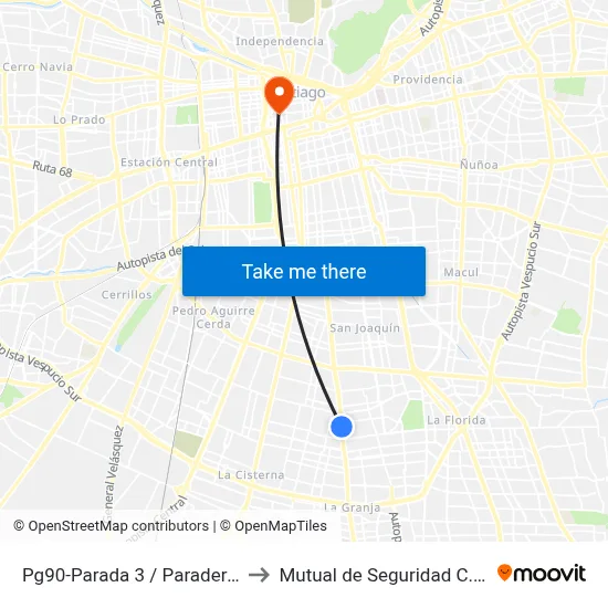 Pg90-Parada 3 / Paradero 18 Santa Rosa to Mutual de Seguridad C.Ch.C. Agustinas map