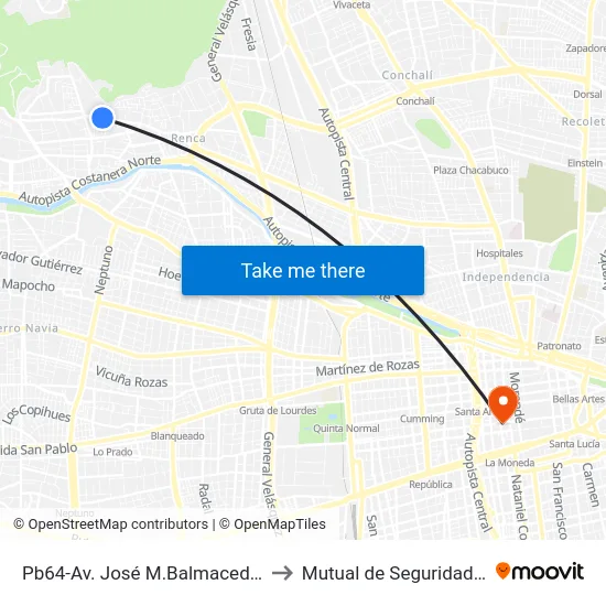 Pb64-Av. José M.Balmaceda / Esq. Gral. Velásquez to Mutual de Seguridad C.Ch.C. Agustinas map