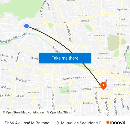 Pb66-Av. José M.Balmaceda / Esq. Dichato to Mutual de Seguridad C.Ch.C. Agustinas map