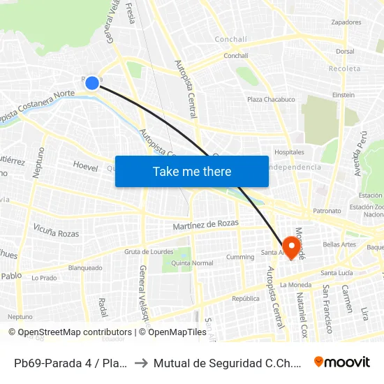 Pb69-Parada 4 / Plaza Renca to Mutual de Seguridad C.Ch.C. Agustinas map