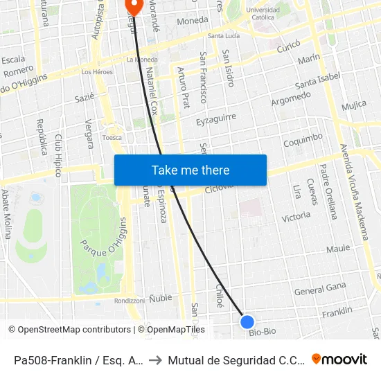 Pa508-Franklin / Esq. Av. Santa Rosa to Mutual de Seguridad C.Ch.C. Agustinas map