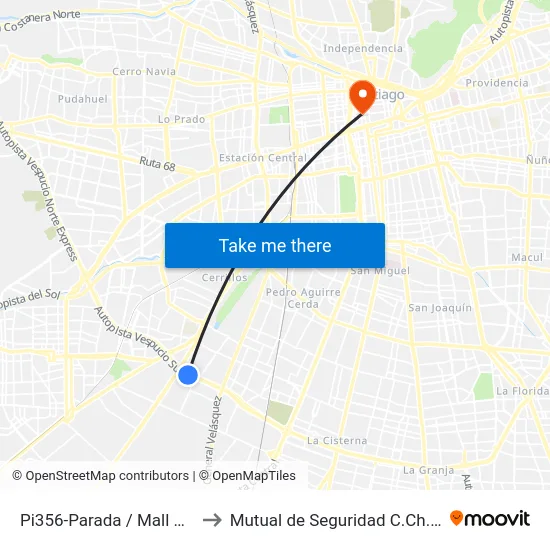 Pi356-Parada / Mall Plaza Oeste to Mutual de Seguridad C.Ch.C. Agustinas map