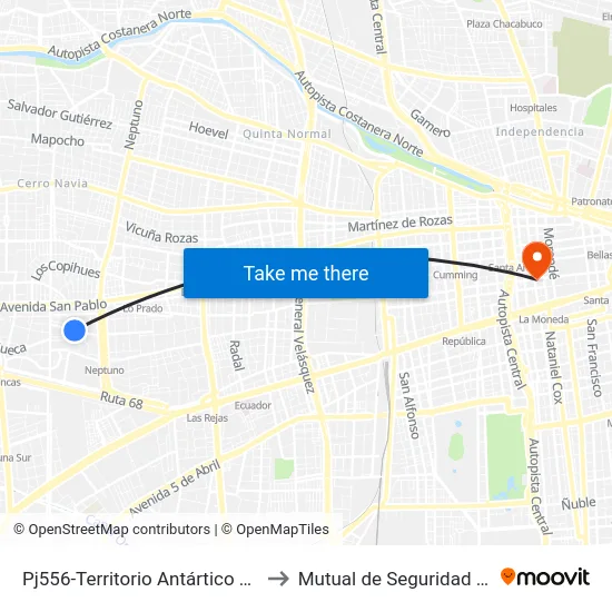 Pj556-Territorio Antártico / Esq. Gral. J. Buendía to Mutual de Seguridad C.Ch.C. Agustinas map