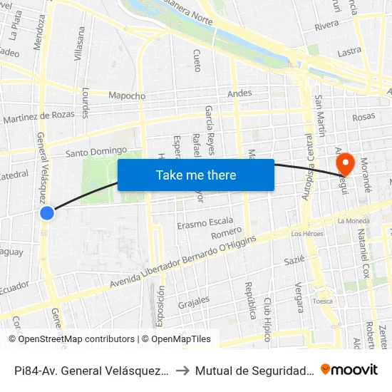 Pi84-Av. General Velásquez / Esq. Avenida Portales to Mutual de Seguridad C.Ch.C. Agustinas map