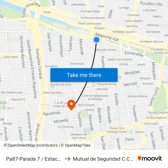 Pa87-Parada 7 / Estación Mapocho to Mutual de Seguridad C.Ch.C. Agustinas map