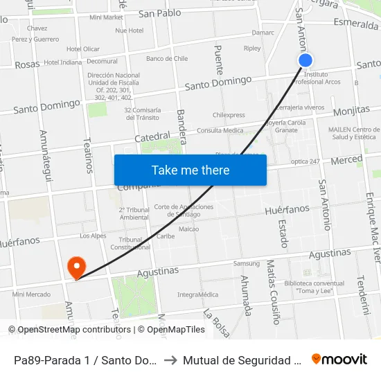 Pa89-Parada 1 / Santo Domingo - San Antonio to Mutual de Seguridad C.Ch.C. Agustinas map