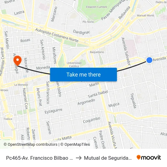 Pc465-Av. Francisco Bilbao / Esq. Av. J. Miguel Claro to Mutual de Seguridad C.Ch.C. Agustinas map