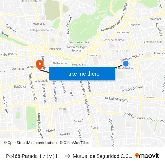Pc468-Parada 1 / (M) Inés De Suarez to Mutual de Seguridad C.Ch.C. Agustinas map