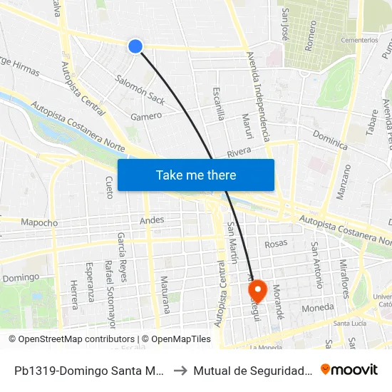 Pb1319-Domingo Santa María / Esq. Enrique Soro to Mutual de Seguridad C.Ch.C. Agustinas map