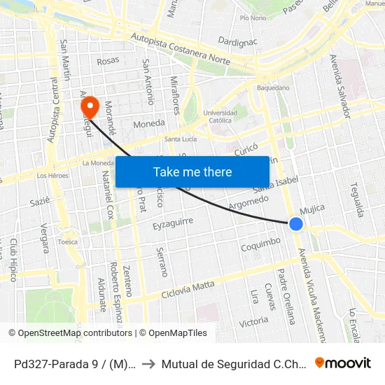 Pd327-Parada 9 / (M) Irarrázaval to Mutual de Seguridad C.Ch.C. Agustinas map