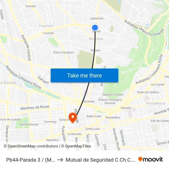 Pb44-Parada 3 / (M) Dorsal to Mutual de Seguridad C.Ch.C. Agustinas map