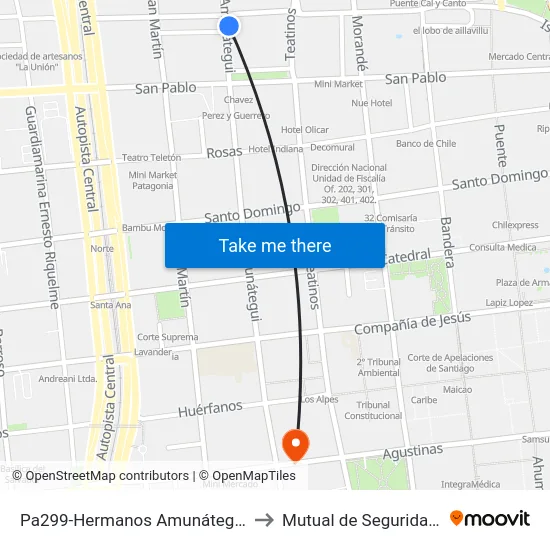 Pa299-Hermanos Amunátegui / Esq. General Mackenna to Mutual de Seguridad C.Ch.C. Agustinas map