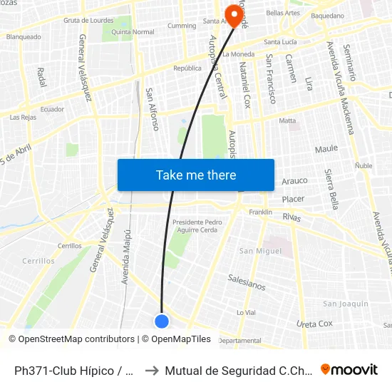 Ph371-Club Hípico / Esq. Vecinal to Mutual de Seguridad C.Ch.C. Agustinas map