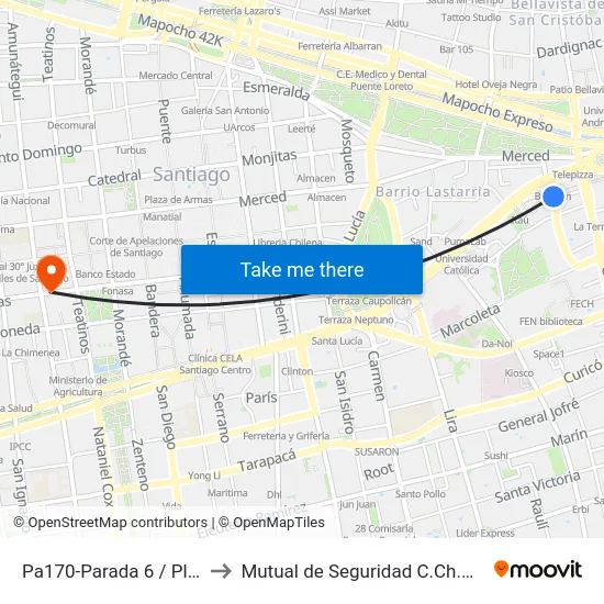 Pa170-Parada 6 / Plaza Italia to Mutual de Seguridad C.Ch.C. Agustinas map