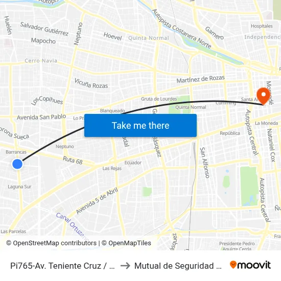 Pi765-Av. Teniente Cruz / Esq. Av. La Travesía to Mutual de Seguridad C.Ch.C. Agustinas map