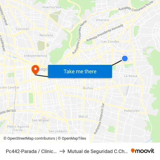 Pc442-Parada / Clínica Cordillera to Mutual de Seguridad C.Ch.C. Agustinas map