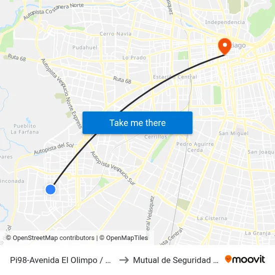 Pi98-Avenida El Olimpo / Esq. Avenida Portales to Mutual de Seguridad C.Ch.C. Agustinas map