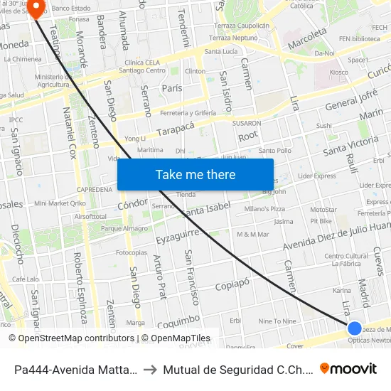Pa444-Avenida Matta / Esq. Lira to Mutual de Seguridad C.Ch.C. Agustinas map