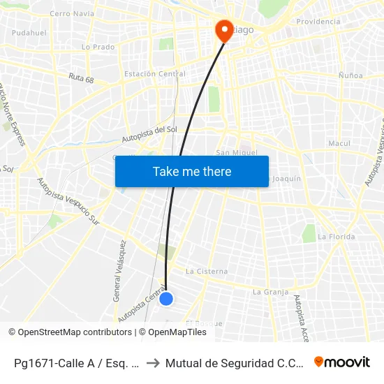 Pg1671-Calle A / Esq. Los Nogales to Mutual de Seguridad C.Ch.C. Agustinas map