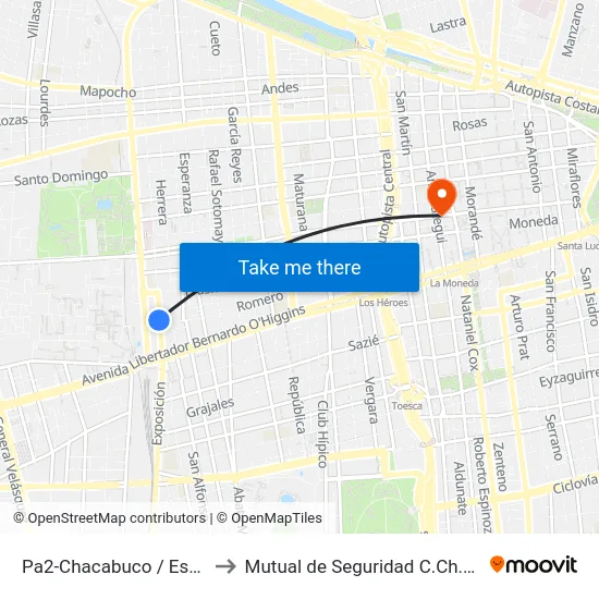 Pa2-Chacabuco / Esq. Romero to Mutual de Seguridad C.Ch.C. Agustinas map